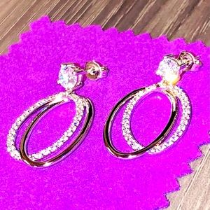 62.) New Diamond Double Hoop Drop Earrings